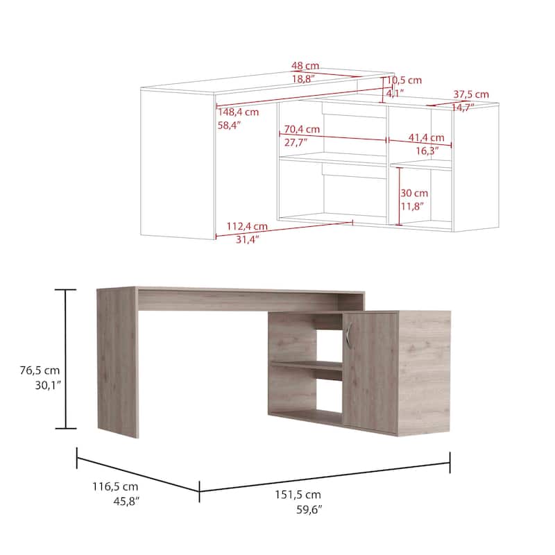Modern L-Shaped Computer Desk with Open & Closed Storage Computer Table for Living Room Bedroom