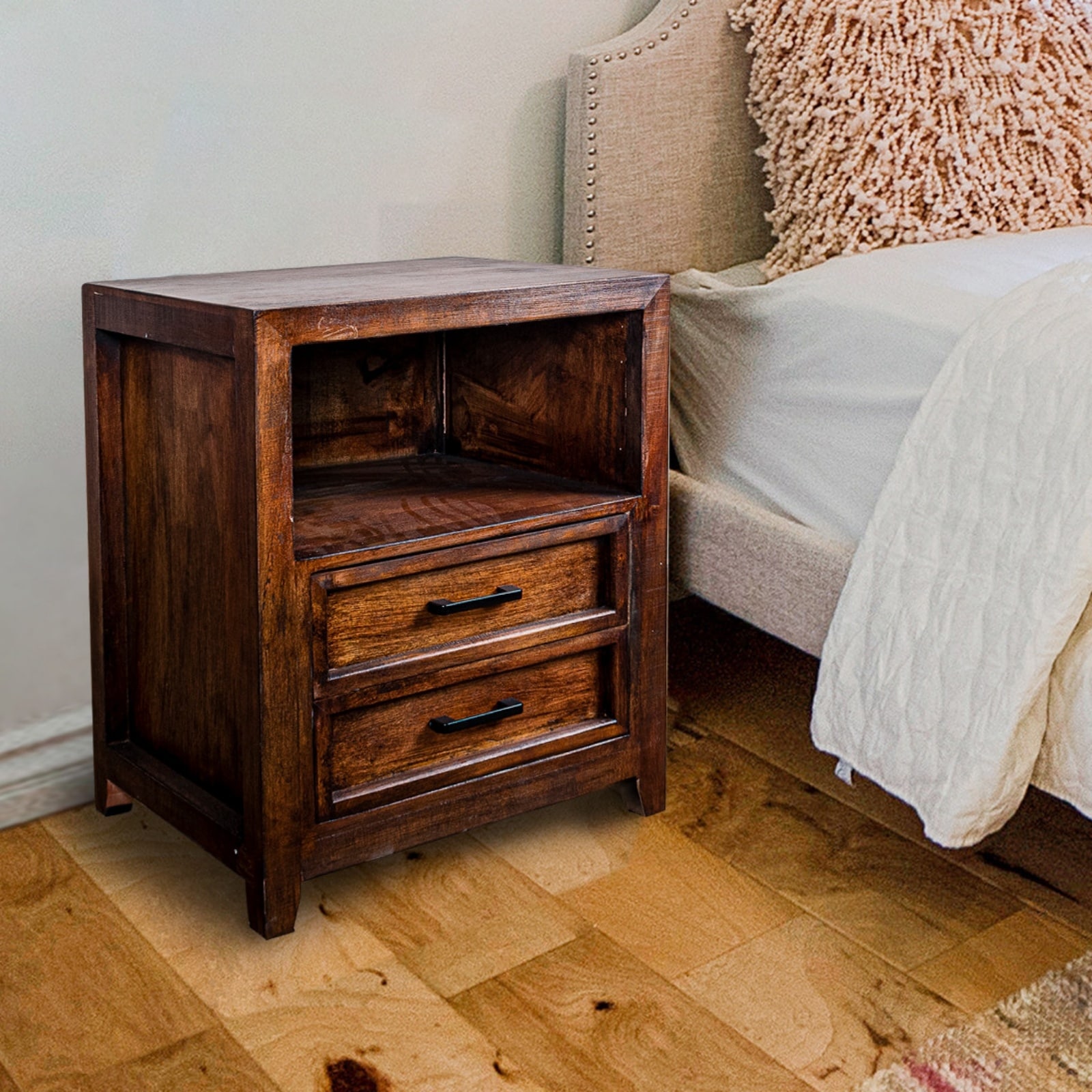 Modern Assembled Brown 2 Drawer Cabinet Night Stand