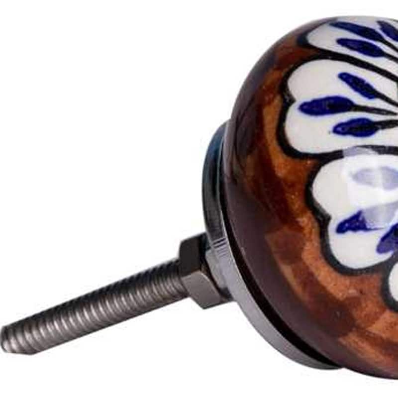 HomeRoots Set of Twelve Blue And White Floral Ceramic Drawer Pull Knobs - 1.5" x 1.5" x 1.5"