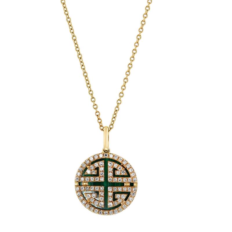 EFFY 14K Gold Diamond Malachite Pendant Necklace