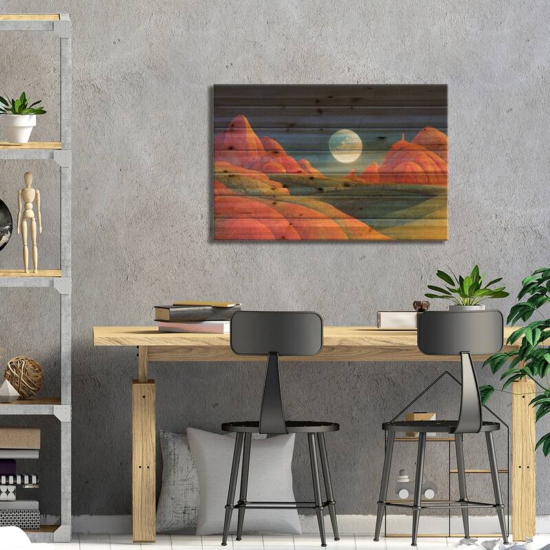Mountain Landscape On A Moonlit Night IV Print On Wood by Mike Kiev - Multi-Color