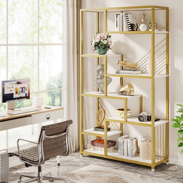 70.9 Inches Tall Etagere Bookcase, 8-Tier StaggeredBookshelf with Faux Marble Shelves, Modern Decorative Shelf for Home Office - Bed Bath & Beyond
