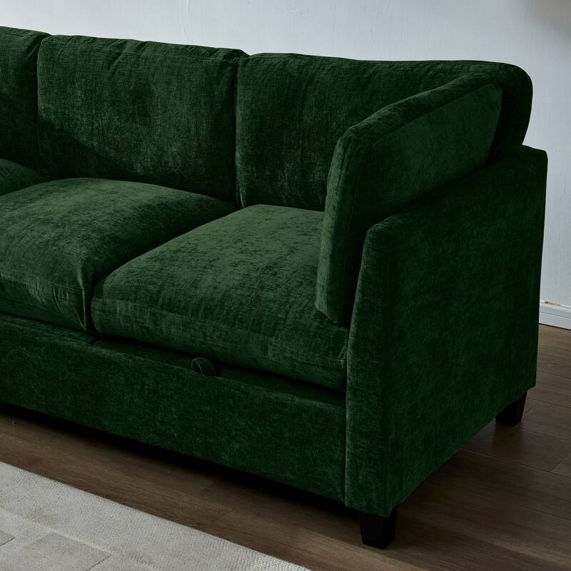 96.5" L-Shaped Chenille Sectional Sofa with Storage and Movable Ottoman