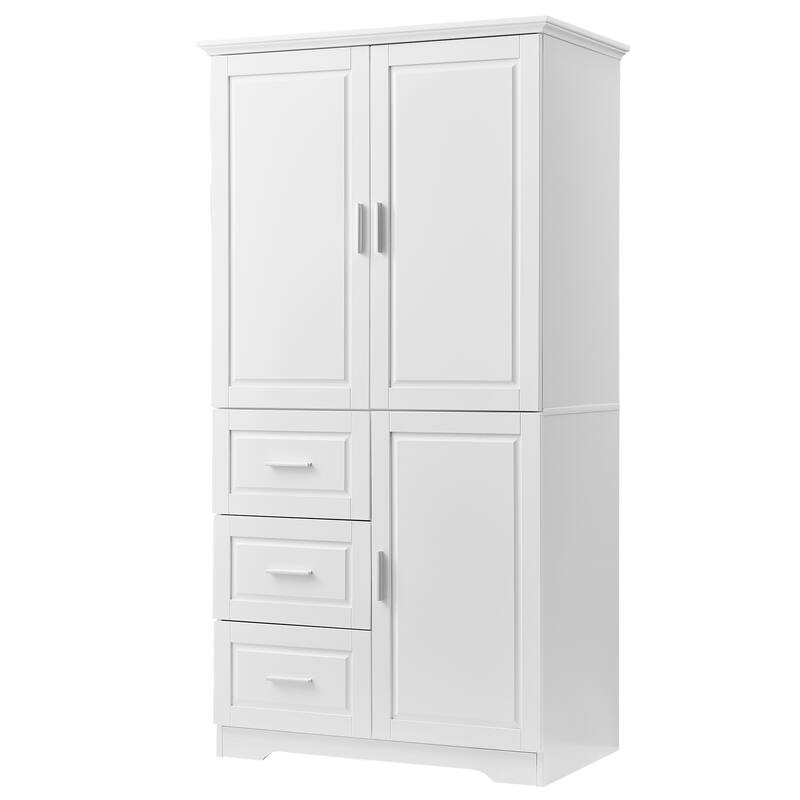 Freestanding Floor Storage Cabinet with 3 Door, 3 Drawers, Long Bar Handles and Adjustable Shelf for Office Living Room Bathroom