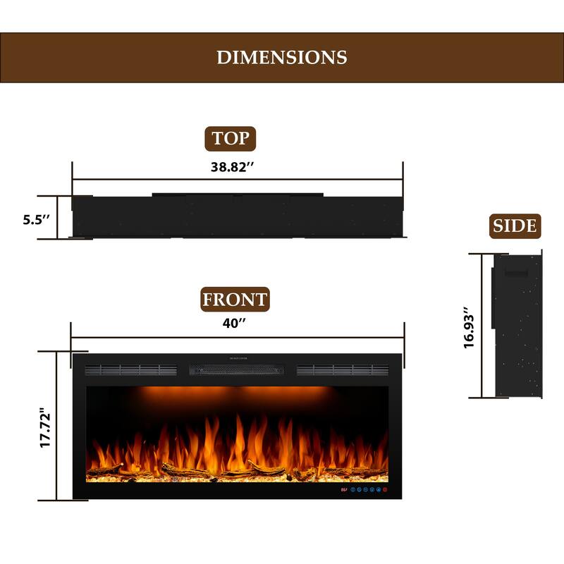 72inches Wall Mounted& Recessed Electric Fireplace with Remote Control - 40inch
