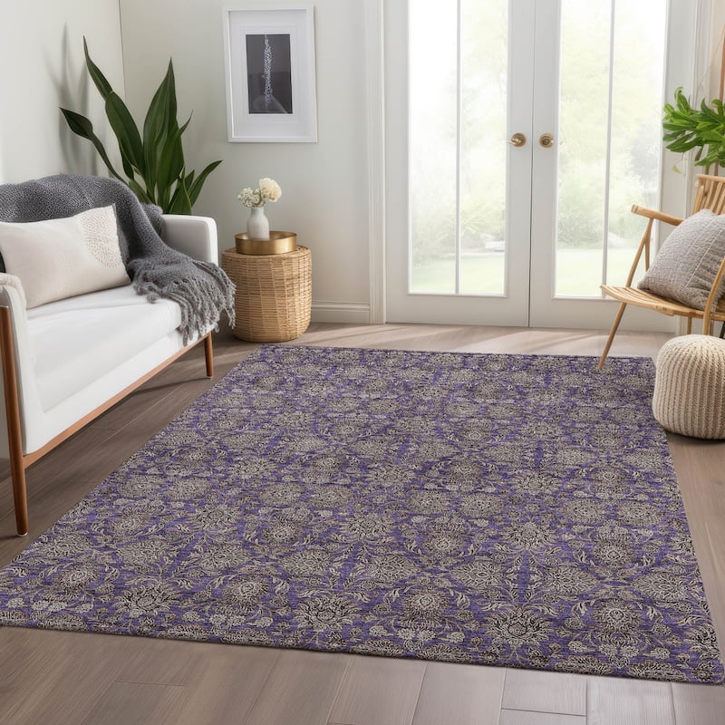 Machine Washable Indoor/ Outdoor Chantille Traditional Floral Rug - Purple - 8' x 10'