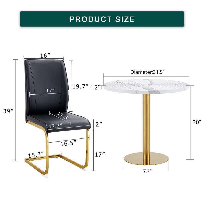 Modern 5-Piece Dining Set with White Marble Pattern Table and 4 PU Upholstered Chairs - Perfect for Small Spaces