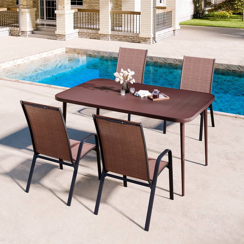 Wood Grain Metal Table – Lightweight, Portable, Weather-Resistant, Easy to Clean