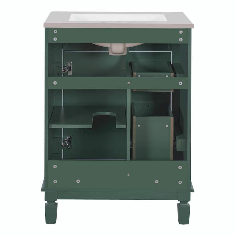 24" Bathroom Vanity with Ceramic Sink - Compact Bathroom Sink Cabinet