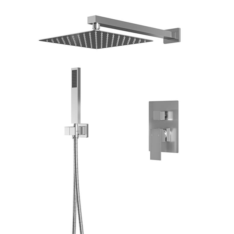10 Inch Square Bathroom Shower System Set, 2-Function Shower Faucet - Brush Nickel