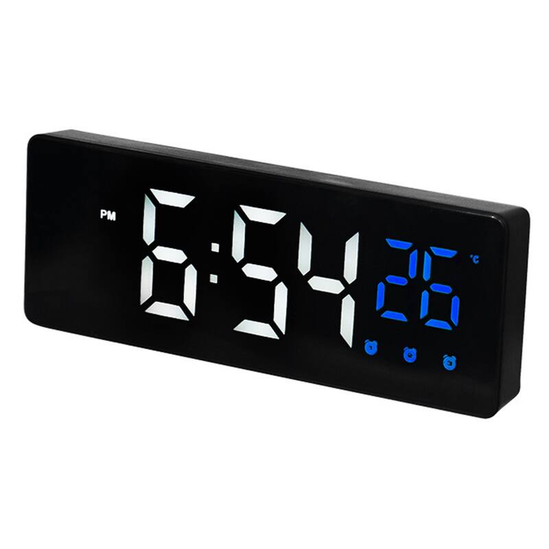 Triple Alarm Clock for Bedroom, Big Numbers Display, Dimmable, Temperature, 12/24H for Deep Sleepers 6.3 x 2.4 x 1 inch
