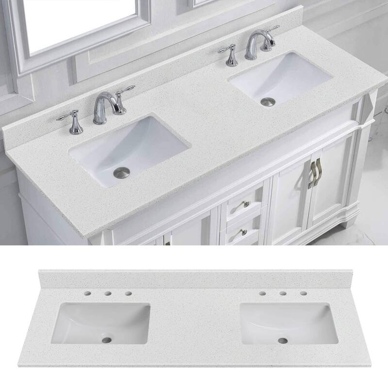 Prismglow White 60 inch Quartz Bathroom Vanity Top