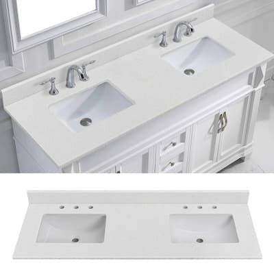 Prismglow White 60 inch Quartz Bathroom Vanity Top