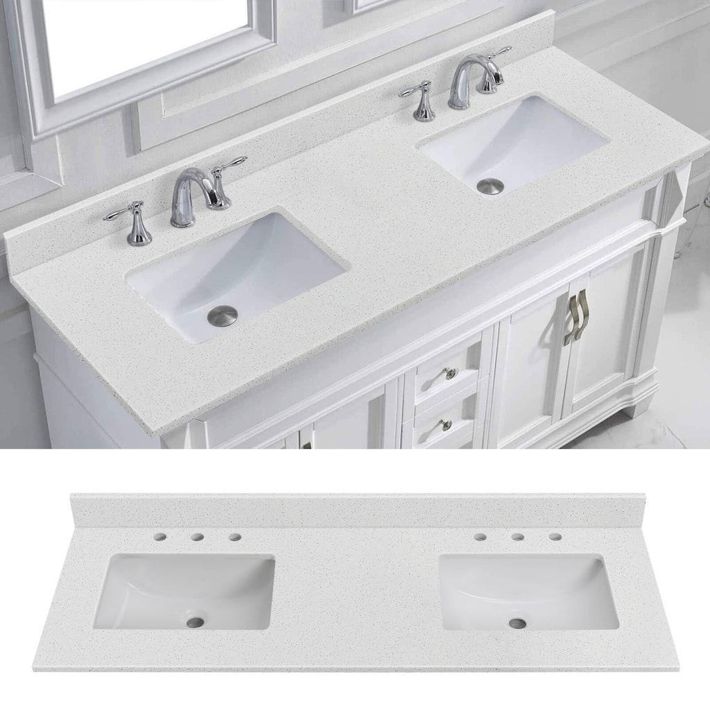 Prismglow White 60 inch Quartz Bathroom Vanity Top