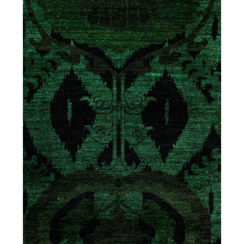 Overdyed One-of-a-Kind Hand-Knotted Runner Rug - Green - 3' 0" x 17' 6"