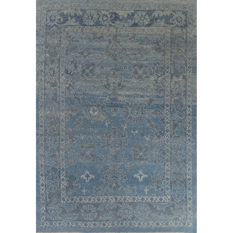 Hand Knotted Oriental 100% Wool Carpet Transitional All-Over Navy Blue & Blues Oushak Area Rug - 11' 2'' X 8' 5''