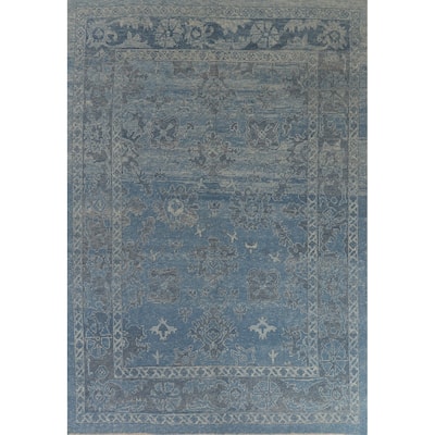 Hand Knotted Oriental 100% Wool Carpet Transitional All-Over Navy Blue & Blues Oushak Area Rug - 11' 2'' X 8' 5''