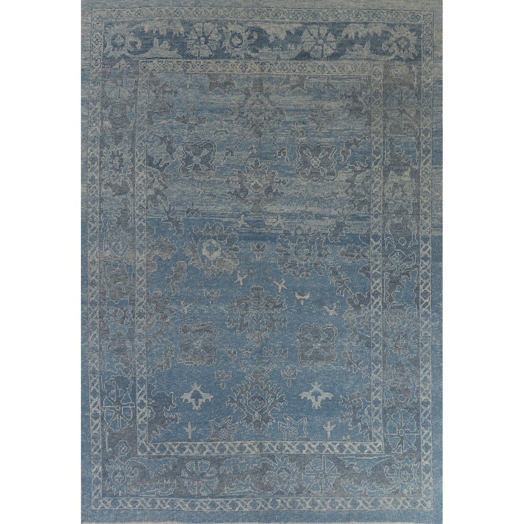 Hand Knotted Oriental 100% Wool Carpet Transitional All-Over Navy Blue & Blues Oushak Area Rug - 11' 2'' X 8' 5''