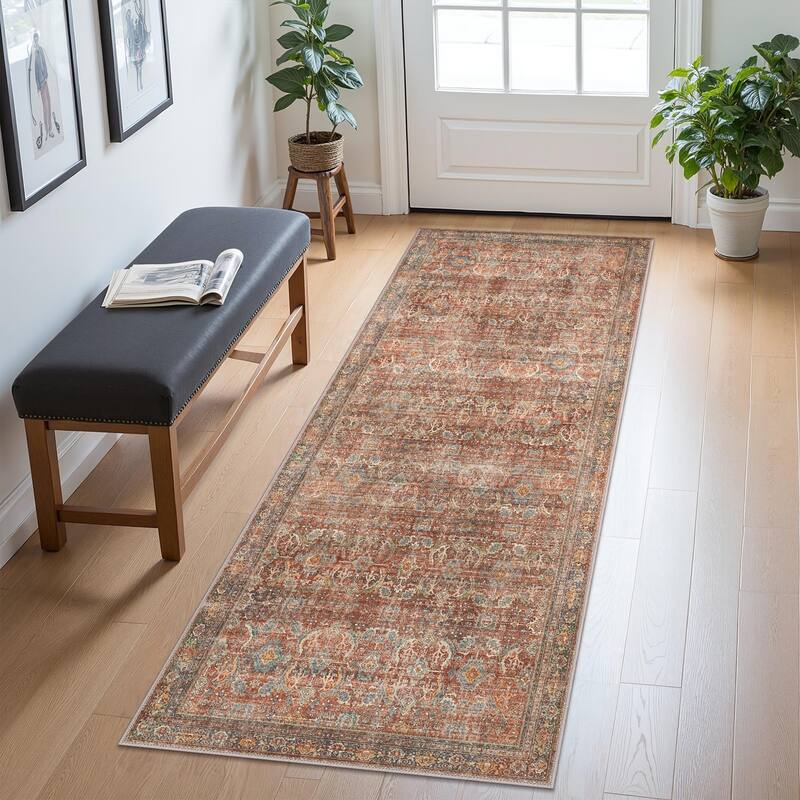 Mcow Vintage Floral Low-Pile Machine Washable Non-Slip Area Rug