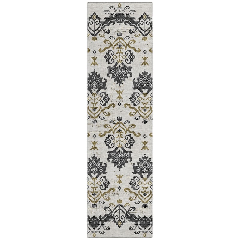Machine Washable Indoor/ Outdoor Chantille Damask Medallion Rug