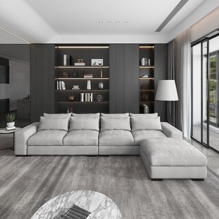L-shaped Sectional Down Sofa and Chaise,Light Grey