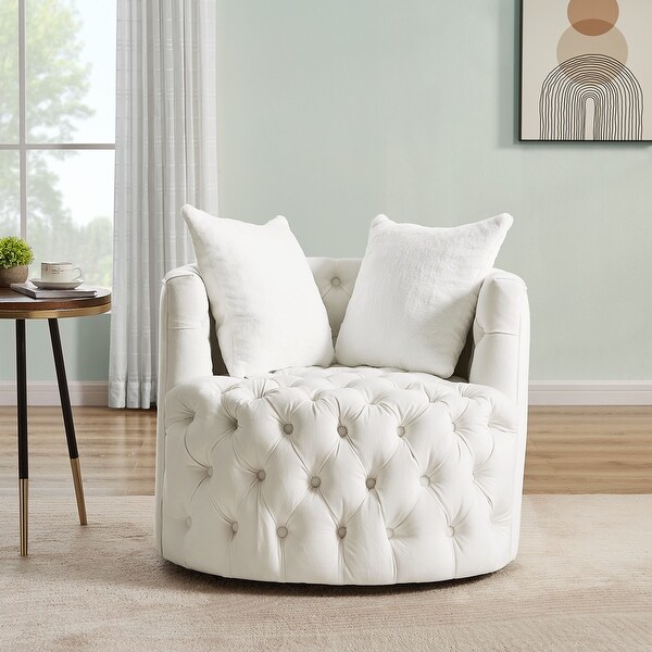 Modern Swivel Barrel Chair with 360 Rotating Base and 2 Pillows