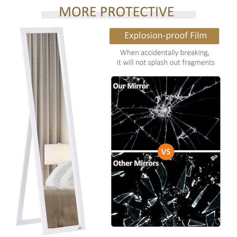 HOMCOM Full Length Mirror Floor Standing or Wall-Mounted, Rectangle Dressing Mirror for Bedroom, Living Room, White