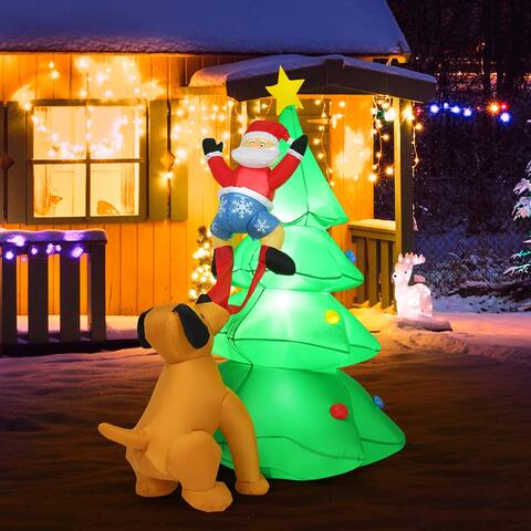 Costway 6.5FT Christmas Inflatable Tree Santa Decor w/LED Lights - 6.5 FT