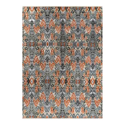 Ikat One-of-a-Kind Hand-Knotted Area Rug - Gray, 9' 1" x 12' 4" - 9' 1" x 12' 4"