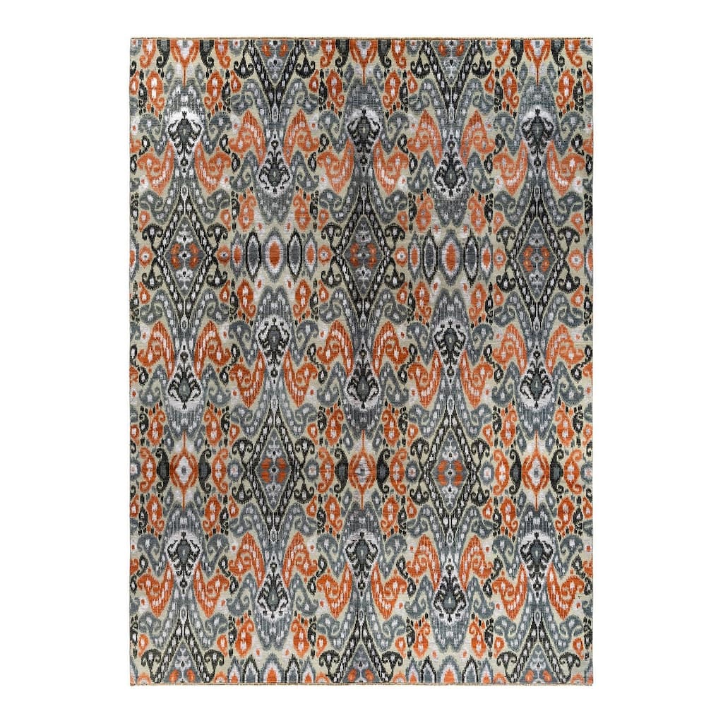 Ikat One-of-a-Kind Hand-Knotted Area Rug - Gray, 9' 1" x 12' 4" - 9' 1" x 12' 4"