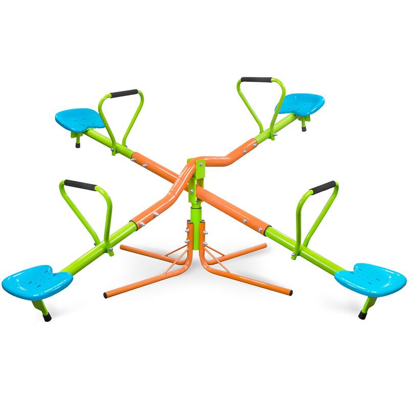outdoor playground four seats seesaw for kids 360 degree rotating sturdy plastic seat seesaw for kids seesaw blue and green
