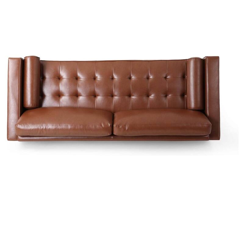 85'' Wide Standard PU Leather Sofa with Birch Legs and Throw Pillows