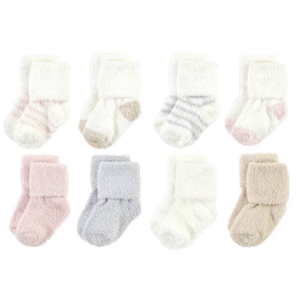 slide 1 of 1, Hudson Baby Infant Girl Cozy Chenille Newborn and Terry Socks, Pink Neutral Stripe Pink Neutral Stripe - 0-6 Months
