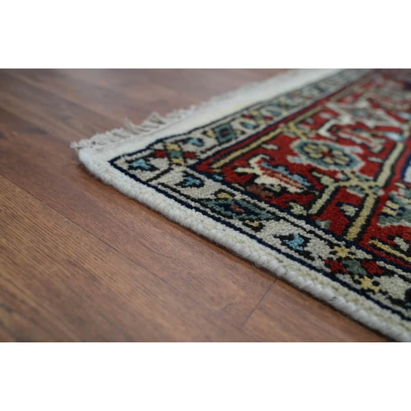 Beige Heriz Serapi Indian Rug Hand-Knotted Oriental Wool Carpet - 5'11" x 8'11"