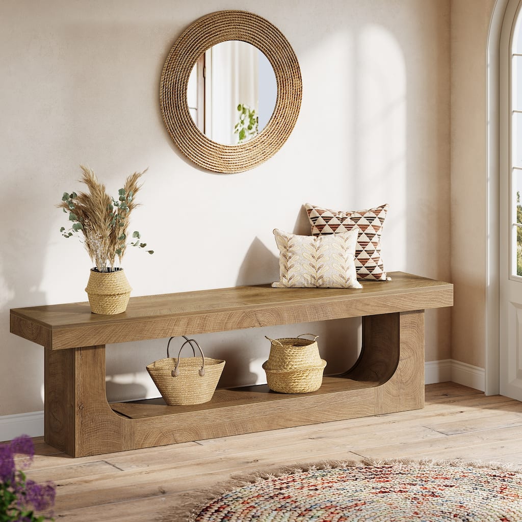 63 Inch Long Shoe Bench Entryway With Storage, Wooden End of Bed Bench - 13.8" D x 63" W x 17.72" H