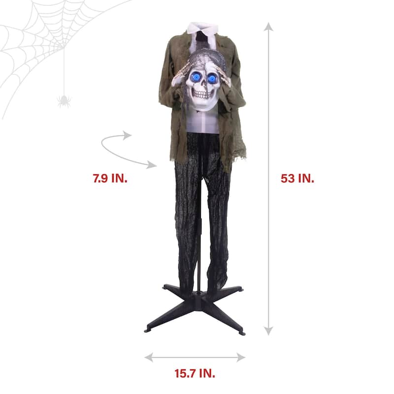 Haunted Hill Farm 53-in. Ghostly Skeleton Holding Head with Animated Eyes, Indoor or Covered Outdoor Halloween Decoration