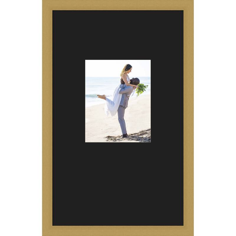 Grace Brushed Gold Narrow Framed Picture Frame, Photo Frame - 16x26 Matted Black 8x10 - Grace Brushed Gold Narrow