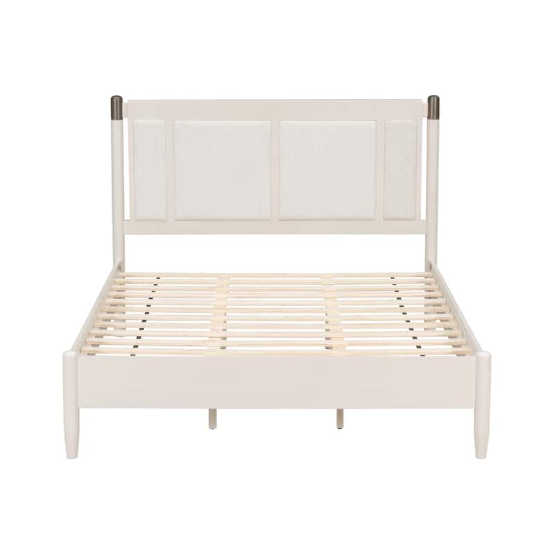 Solid Wood Platform Bed Frame, No Box Spring Needed, Upholstered Headboard Wingback Bed, Wood Slat Support