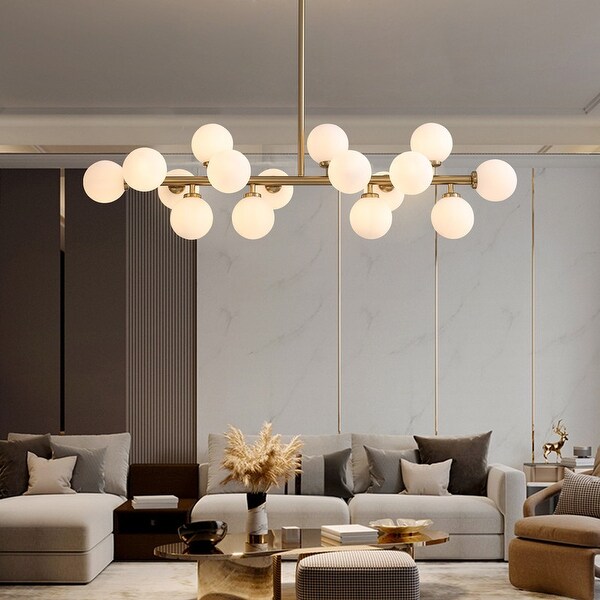 40 in. Linear Pendant Lighting Brass Modern Chandelier 16 Light Frosted Glass Kitchen Island Light for Dining Room Size Modern Pendant Light Gold