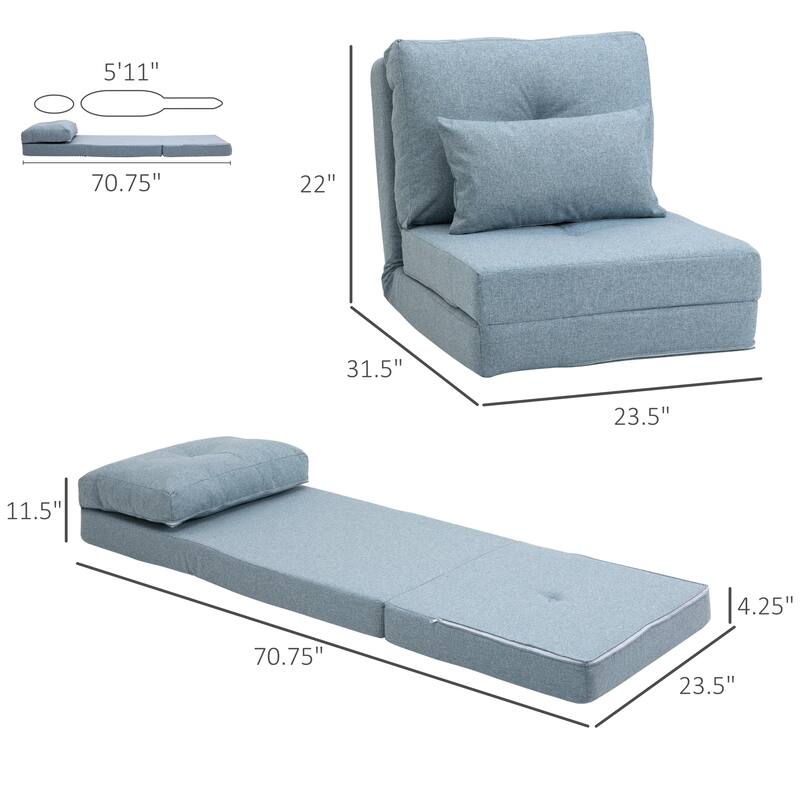 Modern 23.5" Folding Upholstered Buttons Tufted Chaise Lounges Chair with Metal Frame and Pillow