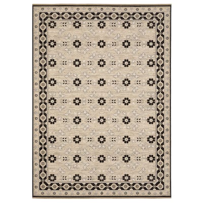 Adelaide Traditonal Bordered Floral Beige/ Black Wool Blend Area Rug