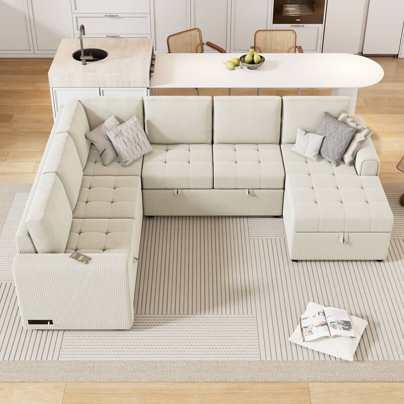 107.5" Convertible Sectional Sofa with Chaise and Pull-out Sofa
