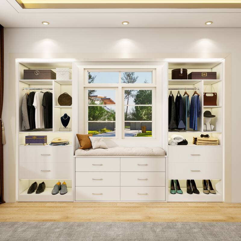 Kyrvo Freestanding 24" Closet System with 2 Wood Drawers,2FT Heavy Duty Walk-in Closet Organizer with 6 Shelves & Hanging Rod