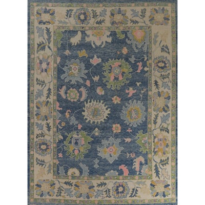 Hand Knotted Oriental 100% Wool Carpet Transitional All-Over Navy Blue & Blues Oushak Area Rug - 11' 10'' X 9' 5''