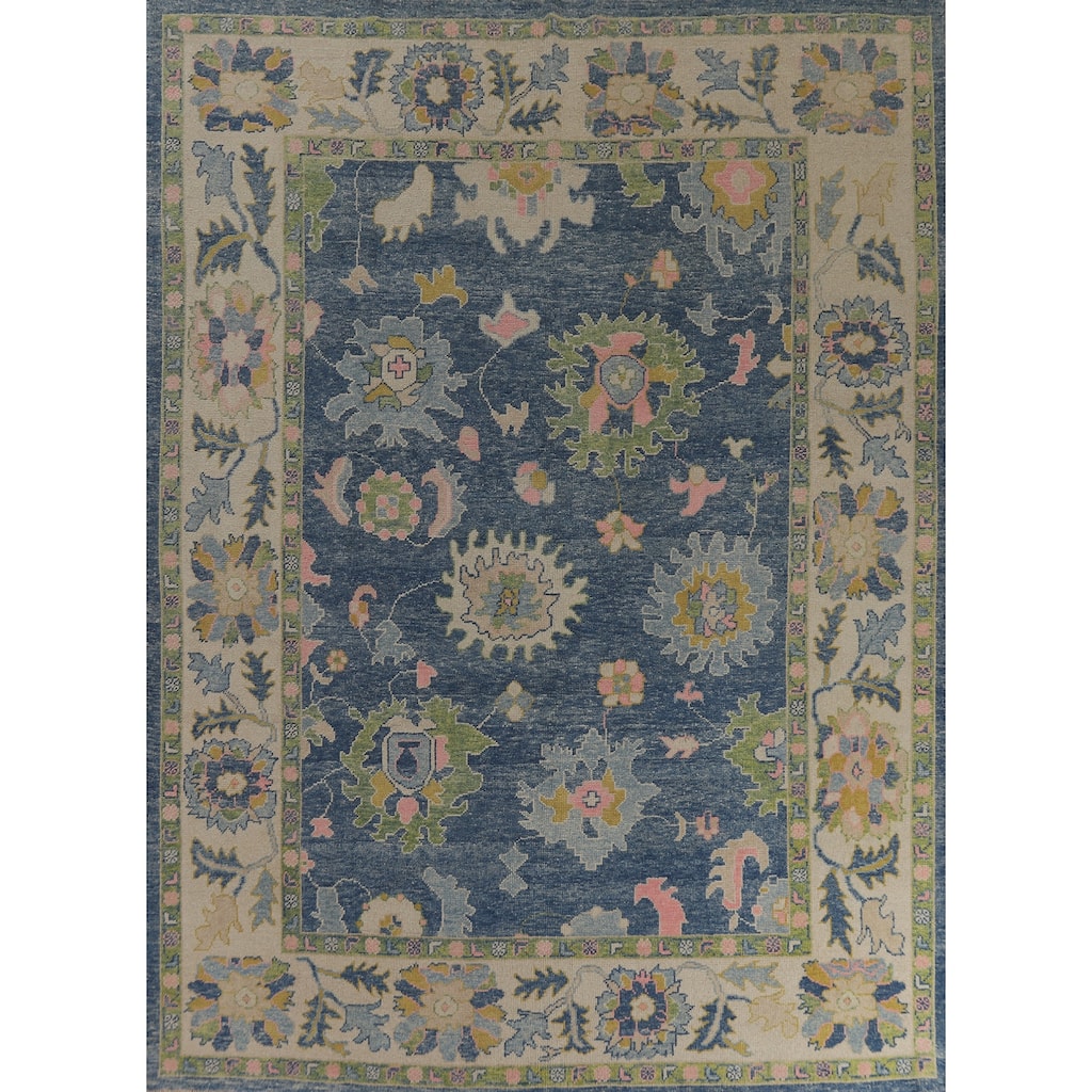 Hand Knotted Oriental 100% Wool Carpet Transitional All-Over Navy Blue & Blues Oushak Area Rug - 11' 10'' X 9' 5''