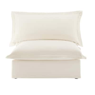 Armless Cream Chenille Sofa, 37x33x35 inches
