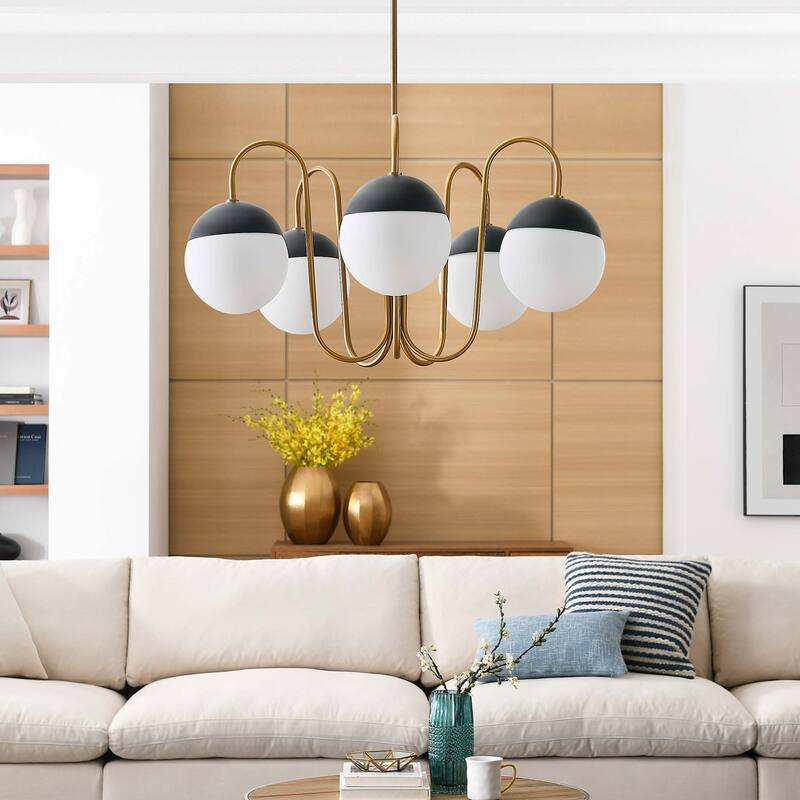 Stellar 5-Light Chandelier - Opal Satin Brass