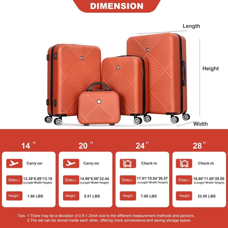 4-piece ABS Lightweight Suitcase with 360°Aircraft Wheels