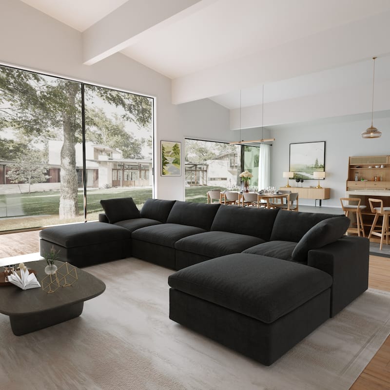 Cloud Modular Sectional Sofa with 2 Storage Ottomans,157" Down Filled Comfort U Shaped Sofa Couch for Living Room