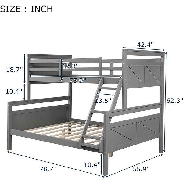 dimension image slide 1 of 2, Twin Over Full Bunk Bed with ladder & Safety Guardrail, Can be Separated 2 Beds